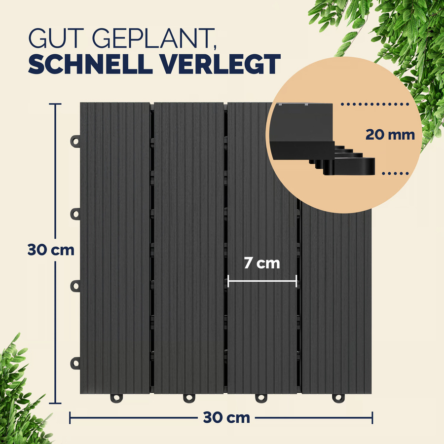 Casaria WPC Fliesen Klassik 44er-Set Anthrazit mit Click-System B/B: 30 x 30 cm - Bild 2