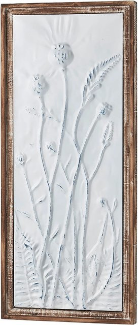 Kobolo Wandbild Delia Metallbild mit floralem Design in Weiß, Braun und Blau - Bild 1