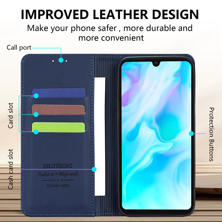 Magnetische Leder-Brieftasche mit Kartensteckplätzen für Huawei P20 Pro P30 P40 Lite P Smart 2019 und Honor 10 Lite 20i in Pink und Blau - Bild 2