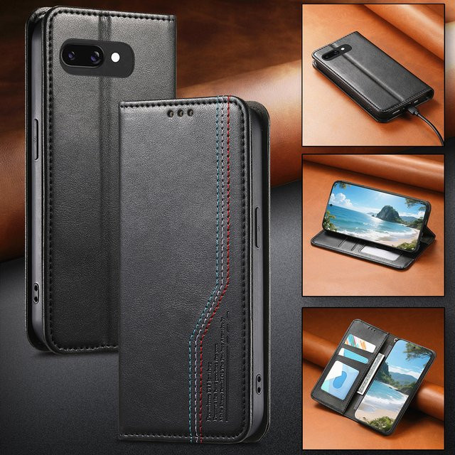Solt Leder-Handyhülle mit magnetischem Brieftaschen-Kartenfach und Armbandhalter für Google Pixel 9, 10 Pro XL, 8A und 7A in Schwarz - Bild 1