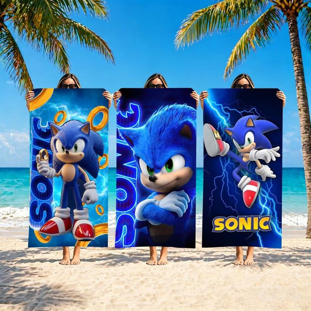Game S-Sonic Soft Pool Mikrofaser-Strandtuch für Sport und Camping, schnell trocknend, Weiß-Blau - Bild 1