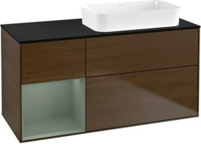 V&B Waschtischunterschrank Finion mit Wandbeleuchtung in Walnuss Furnier, B/T: 120 x 60 cm - Bild 1