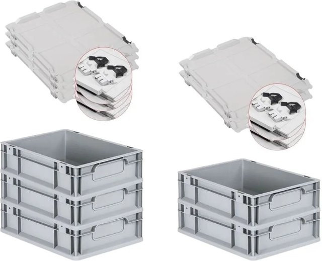 PROREGAL Spar Set 5x Eurobox Nextgen Economy mit Scharnierdeckel und schwarzen Schiebeschnappverschlüssen, Grau, H x B x T: 12 x 30 x 40 cm - Bild 1