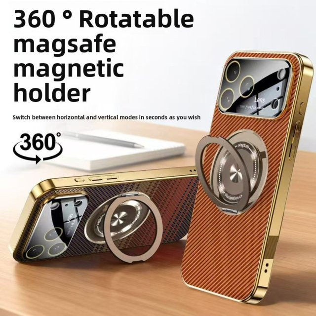 MagSafe Schutzhülle für iPhone 17 Pro Max, iPhone 16, 15 und 14 Pro Max mit 360 Grad drehbarem magnetischem Ständer in Blue und Carbon Fiber Design - Bild 1