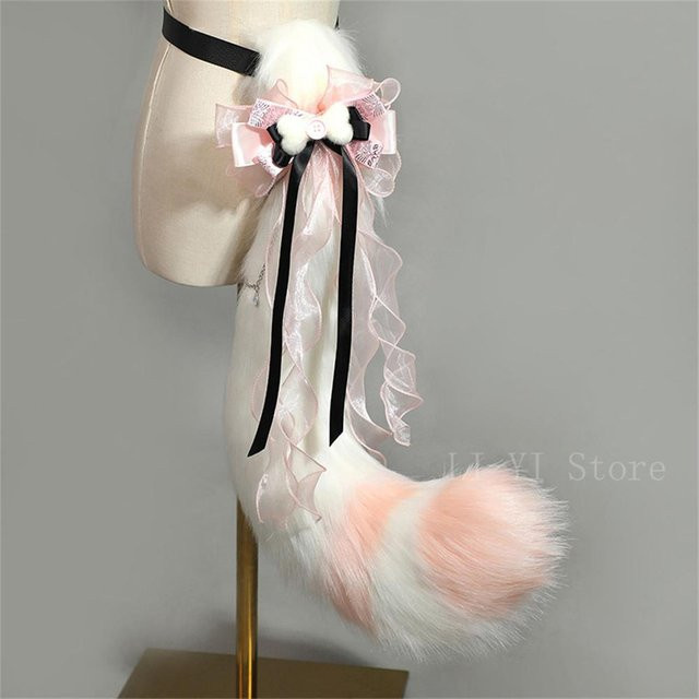 YIRAN Kitsune-Schwanz, Plüschtier Schwanz, Weiß, 90cm - Bild 1