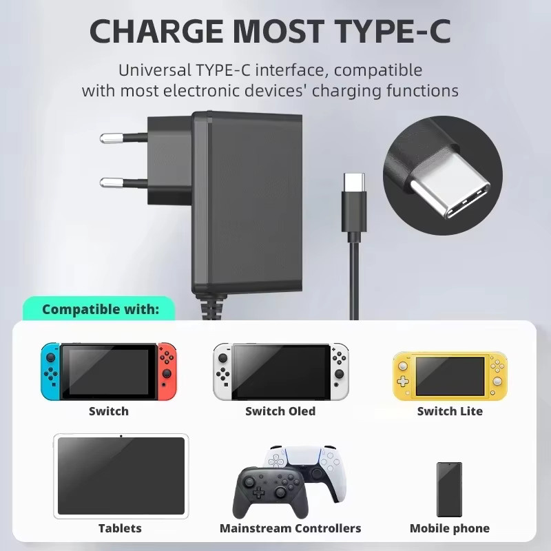 USB-C Netzteil AC Adapter Ladegerät für Nintendo Switch, OLED und Lite in Schwarz - Bild 6