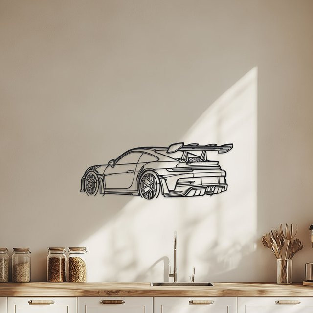 CIFBUY Klassische Auto-Metallwandkunst als schwarze 3D-Skulptur mit Spoiler und Auspuff zur Wanddekoration - Bild 1