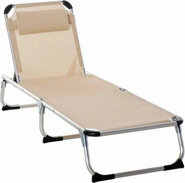 Outsunny Gartenliege aus Aluminium mit verstellbarer Kopfstütze und Netzstoff in Beige, B/H/L: 60 x 76 x 189 cm - Bild 1