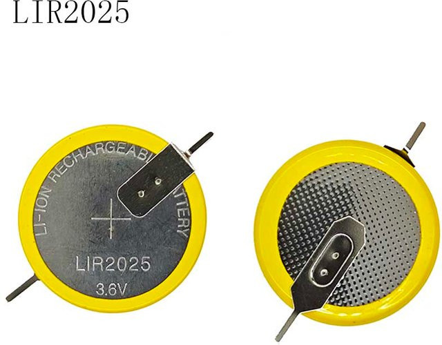 Rainpro LIR2025 Knopfzellen im 2er-Set mit 180 Grad Pins in Gelb für Automobil-Fernbedienungen und Schlüssel - Bild 1