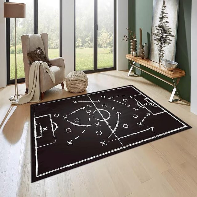 Lodestar Fußballplatz Teppich in Schwarz, moderner Sportteppich aus Polyester für das Sportzimmer, B/T: 120 x 160 cm - Bild 1