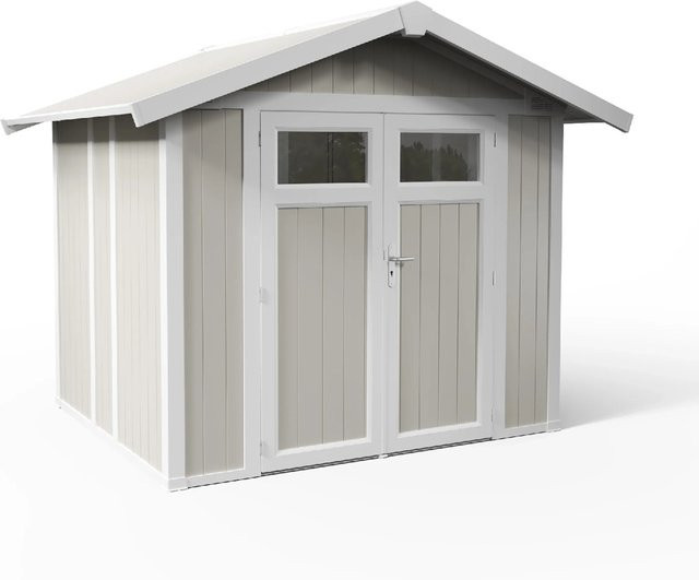 Grosfillex Gartenhaus Utility Gerätehaus aus Kunststoff in Graugrün mit Doppeltür und Fenster, 4,9 m2 - Bild 1