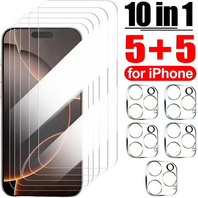 10-in-1 Displayschutz aus gehärtetem Glas und Kameraobjektivschutz für iPhone 11 bis 16 Pro Max Plus, transparent - Bild 1