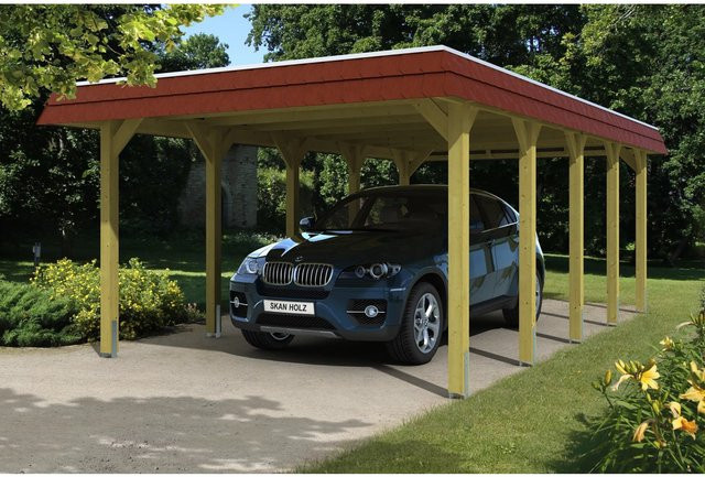 Skan Holz Walmdach-Carport Spreewald mit Blende in Rot, Breite: 396 cm, Tiefe: 741 cm - Bild 1