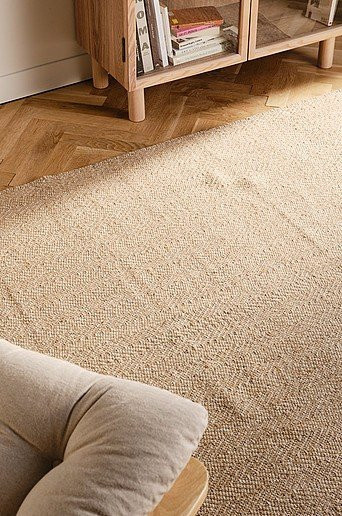 Jotex ELBA Juteteppich in Beige aus Jute und Baumwolle mit Fischgrätmuster und rutschfester Unterseite - Bild 1