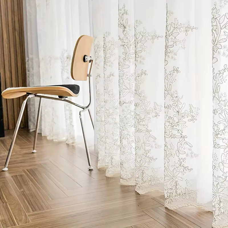 CENTURyMiG Transparenter Vorhang mit floraler Spitze in Weiß, Einzelpaneel, Breite: 150 cm, Höhe: 250 cm - Bild 2