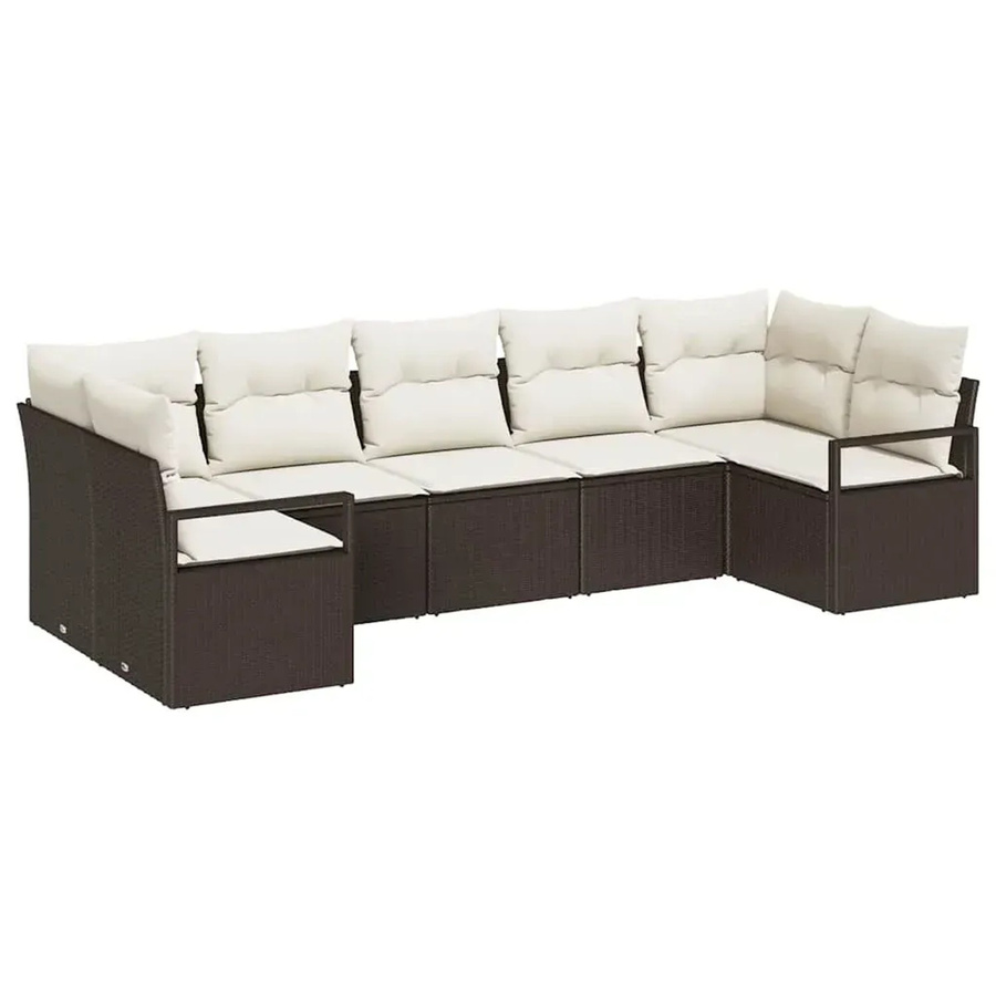 vidaXL Garten-Sofa-Set 7-teilig aus Polyrattan in Braun mit Polsterung und Kissen für Terrasse und Garten - Bild 2