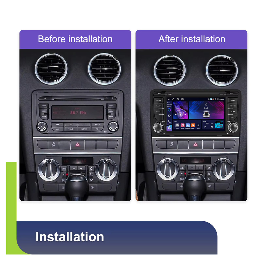 Podofo 7-Zoll Android Autoradio für Audi A3 8P (2003-2012) mit CarPlay, GPS-Navigation, WIFI, Bluetooth und FM/RDS in Schwarz - Bild 2