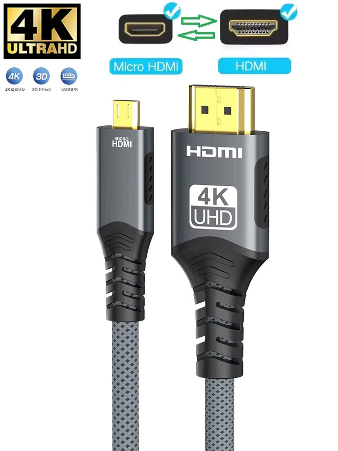 FDBRO Micro HDMI auf HDMI Adapter Kabel, 4K @ 60 Hz, 18 Gbit/s, bidirektionaler Konverter, Schwarz - Bild 6