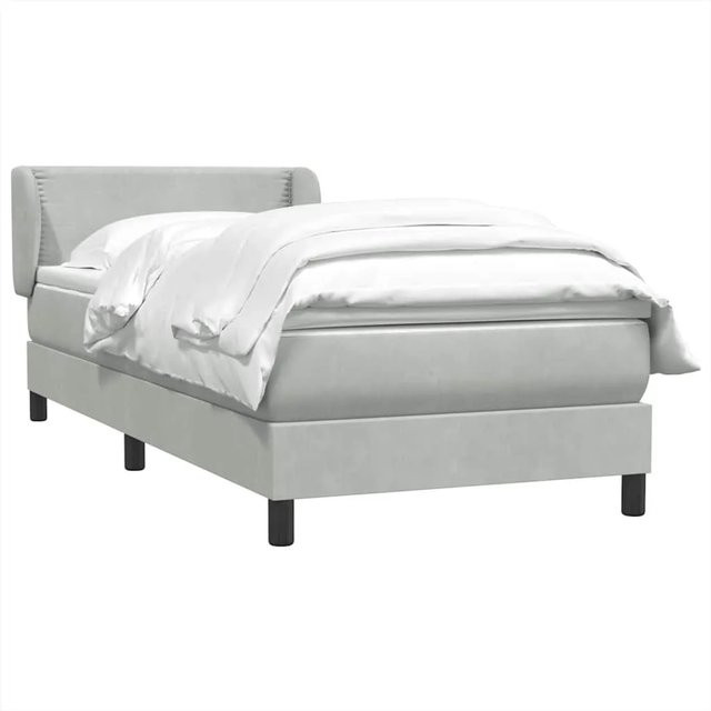 vidaXL Boxspringbett mit Matratze in Hellgrau aus Samt, Hybridbett mit Taschenfederkern, B/T/H: 90 x 220 x 78 cm - Bild 1