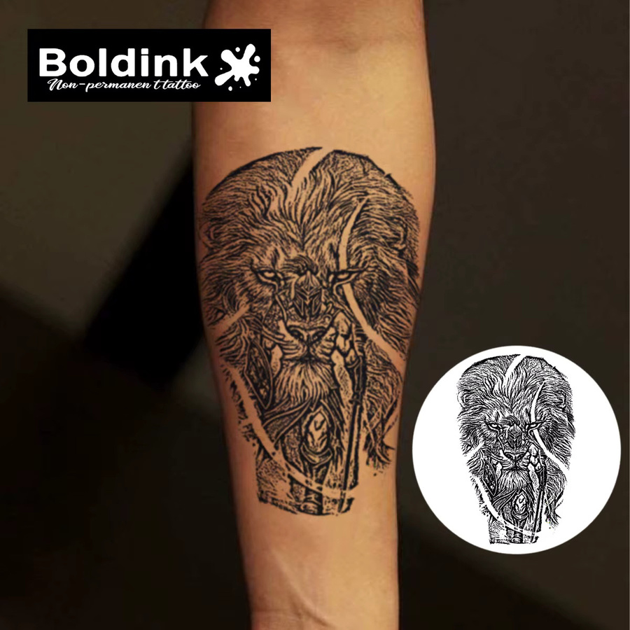 BOLDINK Lion Warrior Fusion Tattoo Aufkleber, 3D-Löwenmähnen-Design - Bild 2
