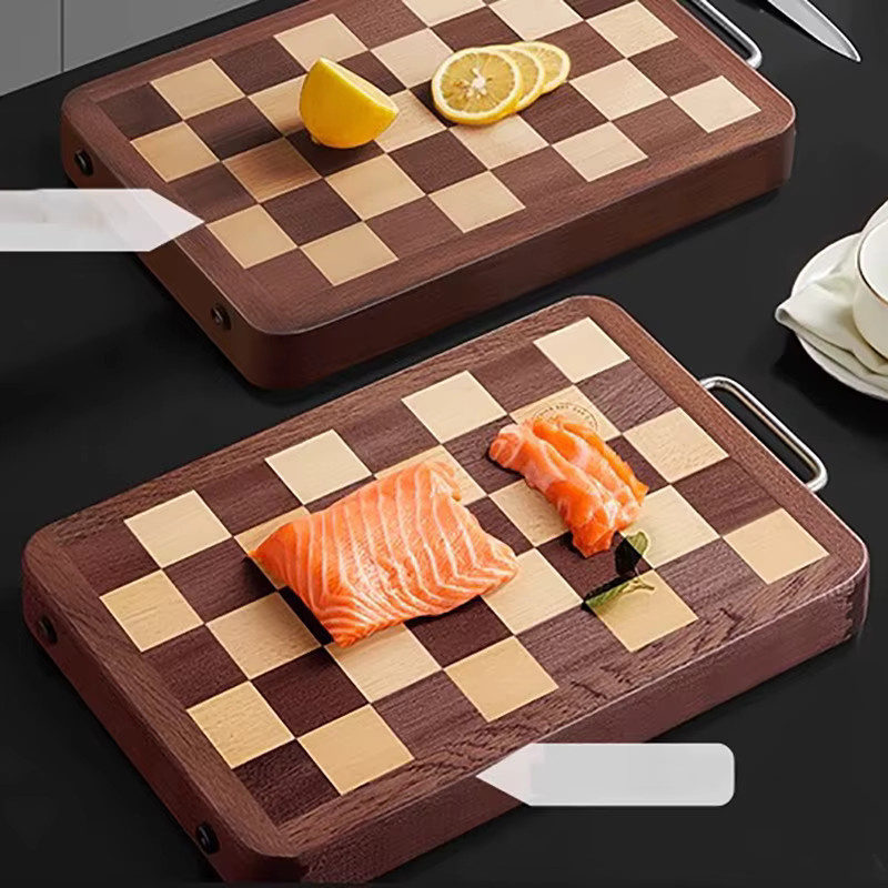 COOKER KING Schachbrett-Schneidebrett aus Holz in Braun, schimmelresistente und verdickte Schneideplatte für Fleisch, Obst und Gemüse - Bild 3
