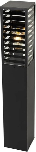 QAZQA Moderne Stehende Außenleuchte Reims Schwarz aus Aluminium und Glas mit Rauchglas, IP44, E27, Höhe: 80 cm - Bild 1