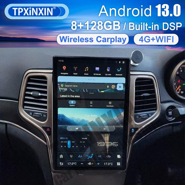 TPXINXIN Android 13.0 Multimedia-Player mit 14,4-Zoll-Vertikalbildschirm und GPS-Navigation für Jeep Grand Cherokee 2011-2014-2021, Schwarz - Bild 1