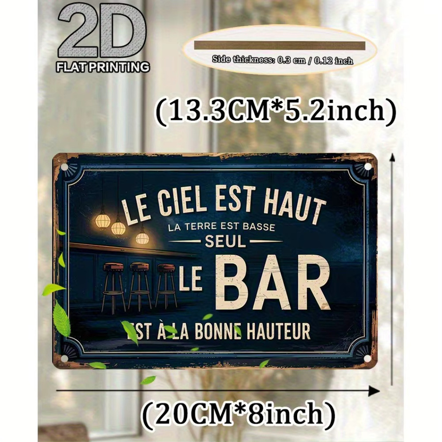 Vintage Barschild Le Ciel est Haut von CIFBUY als Wanddekoration in Blau und Weiß, Metallschild im rustikalen Design, Breite: 51,56 cm, Höhe: 33,53 cm - Bild 5
