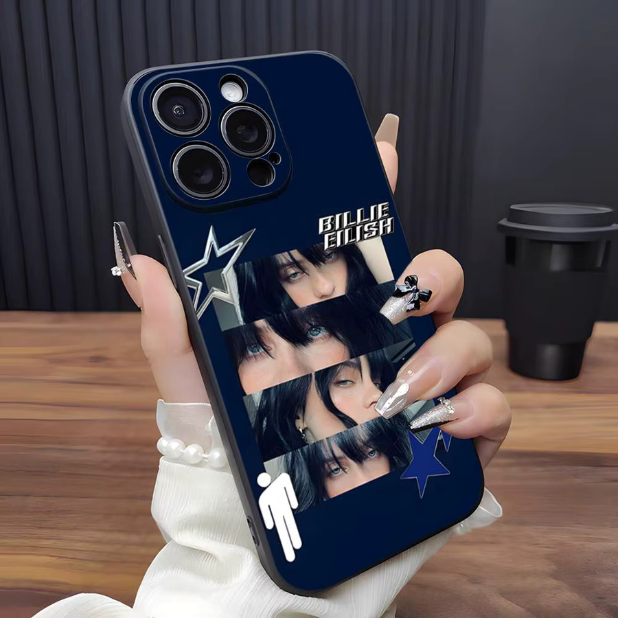 SINGER B Billie Eilish Handyhülle für iPhone 11 bis 17 Pro Max, stoßfestes Softcover, Schwarz - Bild 2