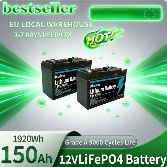 12V 150Ah LiFePO4 Lithium Batterie mit USB-A und USB-C Anschluss in Schwarz für Solar, Marine und Camping - Bild 1