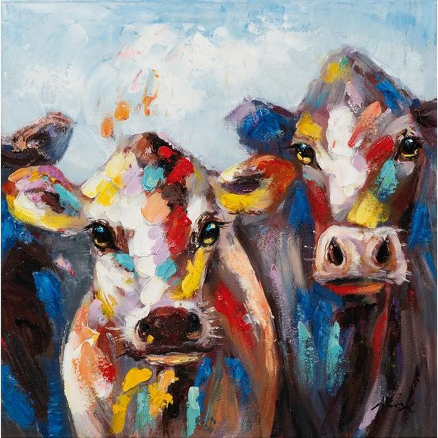 Art Universe Leinwandbild Bunte Kühe Modern Multicolor B/B/H: 60 x 60 x 1 cm - Bild 1