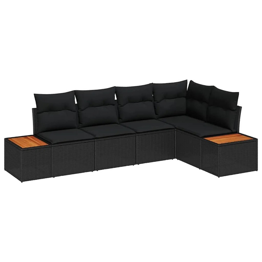 vidaXL Garten-Sofa-Set aus Poly-Rattan in Schwarz mit Kissen, 5-teiliges L-Shape Lounge-Set für Garten und Terrasse - Bild 2