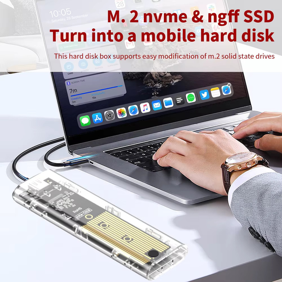VORILYNEX M.2 SSD Gehäuse Transparent mit USB Typ C 5Gbps Dual-Protokoll für NVMe PCIe NGFF SATA - Bild 3