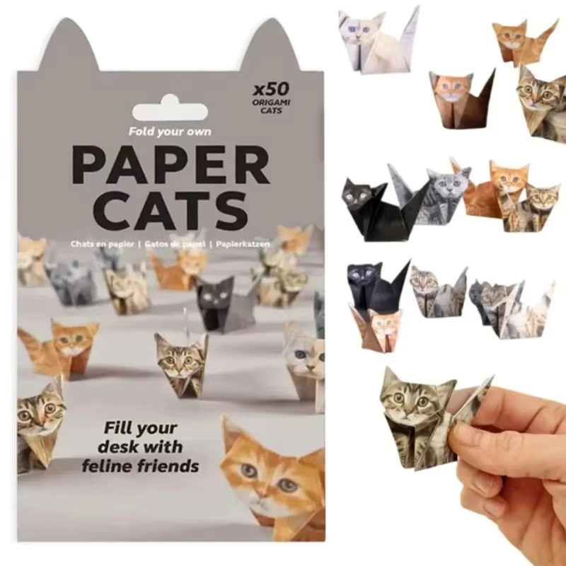 Kreatives DIY Origami-Papier Set mit 50 farbigen Blättern für handgemachte Tierfiguren wie Katzen, Hunde und Dinosaurier - Bild 3