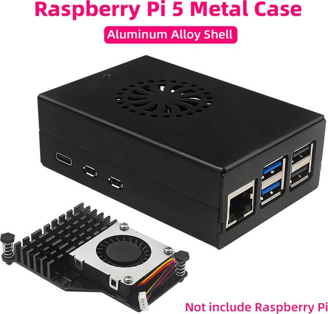 Raspberry Pi 5 Metallgehäuse aus Aluminiumlegierung in Schwarz, kompatibel mit Active Cooler - Bild 1