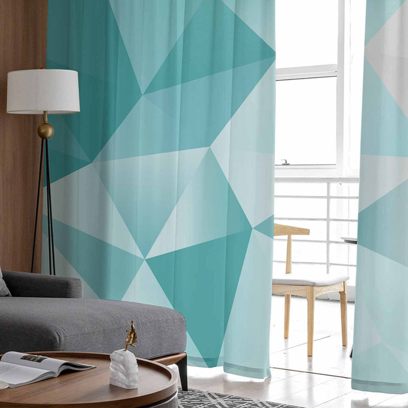 Transparente Tüll-Vorhänge von Super Six mit abstraktem Dreieck-Farbverlauf in Blau, Grün und Grau, Breite: 135 cm, Höhe: 114 cm - Bild 2