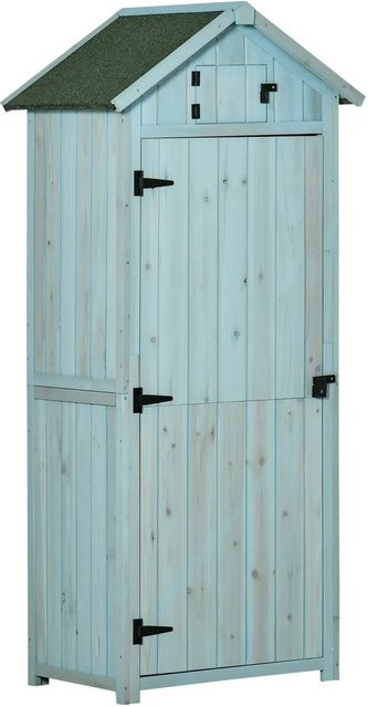 Outsunny Gartenschrank aus Holz in Hellblau und Grün mit Fenster, B/T/H: 77 x 54,2 x 179 cm - Bild 1