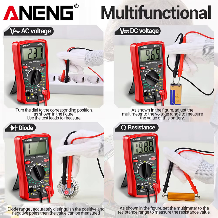 ANENG DM850 Professionelles Digitales Multimeter als AC DC Voltmeter Amperemeter und Ohm Meter für Dioden- und Transistor-Tests - Bild 4