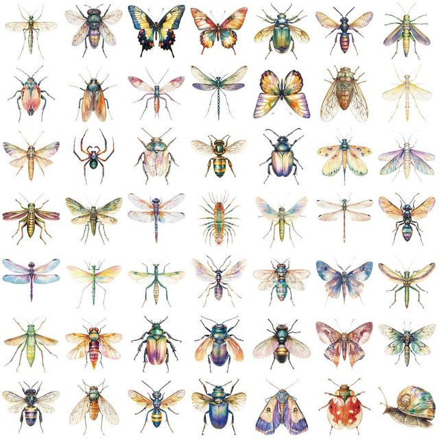 50 Stück Transparente Insekten-Sticker von RecordingYourLife Store in Beige, Wasserdichte PET-Aufkleber für Scrapbook, Gitarre und Notizbuch-Dekor - Bild 1