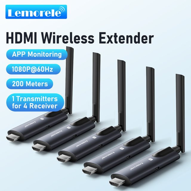 Lemorele HDMI Wireless Extender Kit Plug & Play Video Sender und Empfänger in Schwarz für PC, TV und Projektor mit App-Überwachung (200m Reichweite) - Bild 1