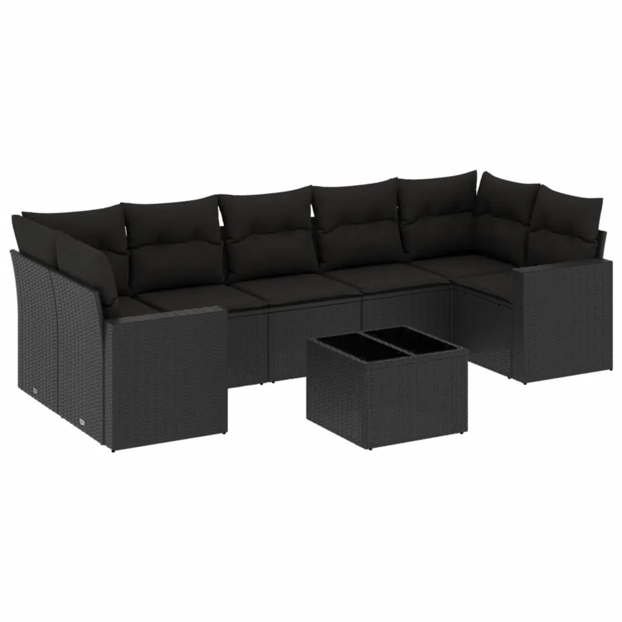 vidaXL 8-tlg Garten-Sofagarnitur aus Poly-Rattan mit Kissen in Schwarz - Bild 2