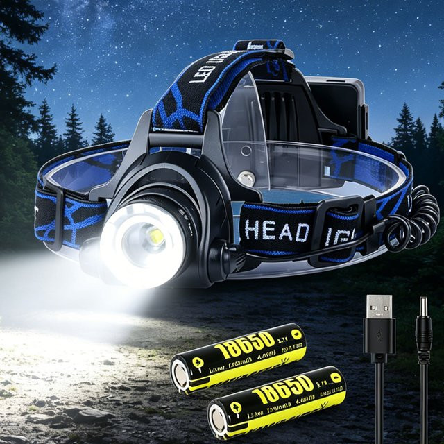 BALDR LED-Stirnlampe mit Zoom-Funktion, USB-aufladbar und wasserdicht, Schwarz - Bild 1