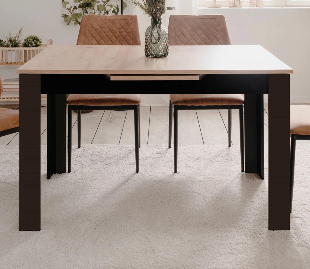 Esstisch Finham von Furn.Design aus Eiche und Schwarz, ausziehbar, B/T/H: 125-165 x 80 x 75 cm - Bild 5