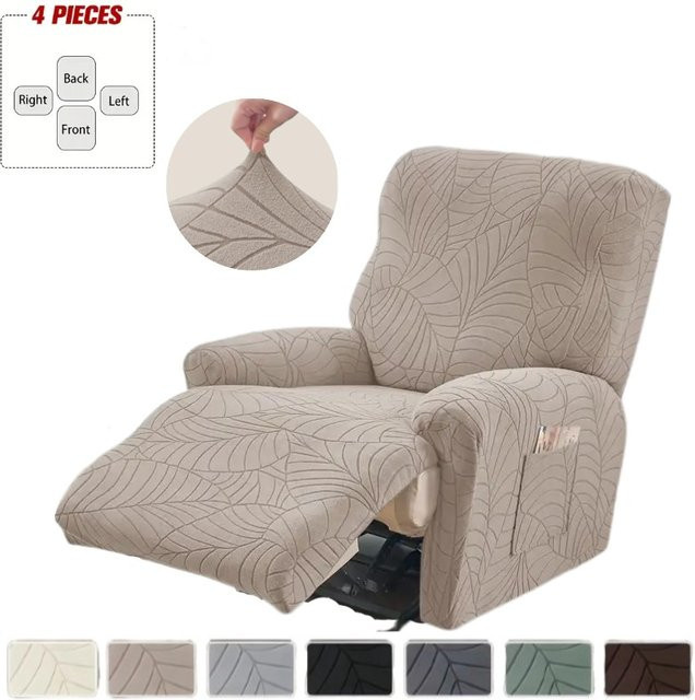 4-teiliges Yupartex Jacquard-Sofabezug-Set für Relaxsessel, elastisch und rutschfest, waschbar, Grau und Beige - Bild 1