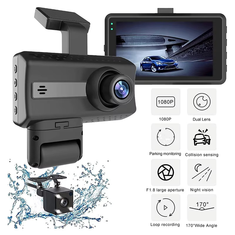 Full HD 1080P Auto Dash Kamera mit 3,0 Zoll IPS Bildschirm als DVR Fahrtenrecorder und Parkplatz Monitor in Schwarz - Bild 3