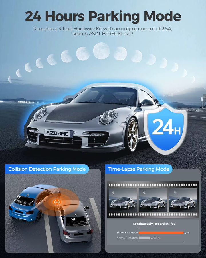 AZDOME M550 Pro Dashcam in Schwarz mit 4K+1080P Auflösung, integriertem GPS, 5G WiFi und 3,19 Zoll IPS-Bildschirm inklusive IR-Nachtsicht und 24H Parkmodus - Bild 5