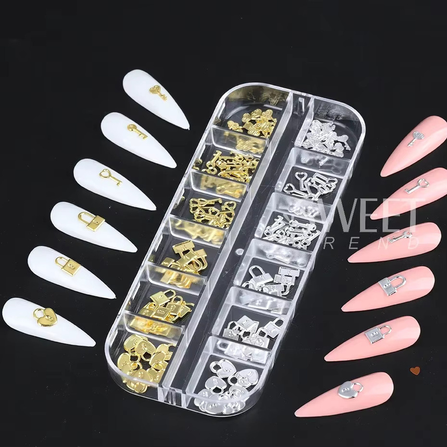 SWEET TREND Charms, Gold Silber, Herz, Schloss, Schlüssel, Nagel Zubehör - Bild 6