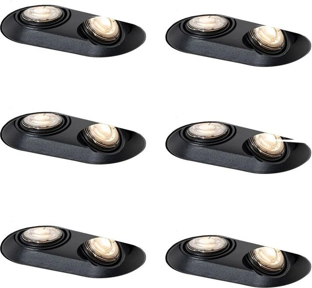 QAZQA Set mit 6 abgerundeten Einbaustrahlern in Schwarz, GU10, Metall und Glas, modern für Wohnzimmer, Küche oder Home Office - Bild 1