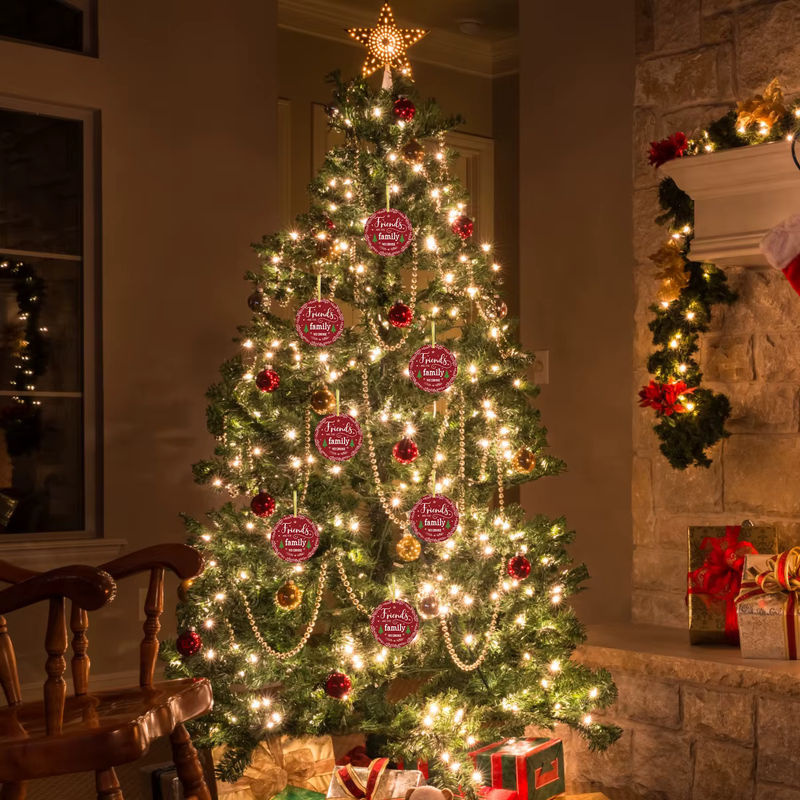 Rotes Freundschafts-Weihnachtsornament aus Kunststoff mit Schriftzug Freunde sind die Familie die wir wählen als Hängedekoration für den Weihnachtsbaum oder das Fenster - Bild 6