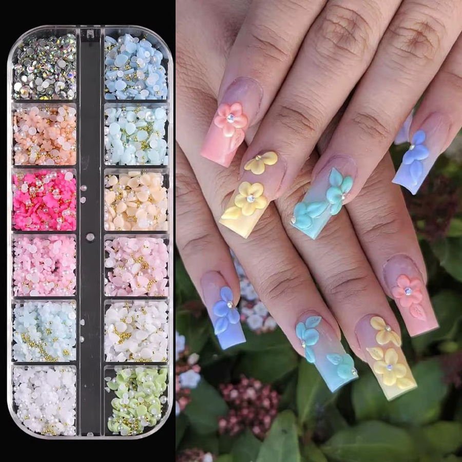 HotPress Nagelcharms, 3D Bunte Blütenblätter mit Kaviarperlen & Glasperlen - Bild 2